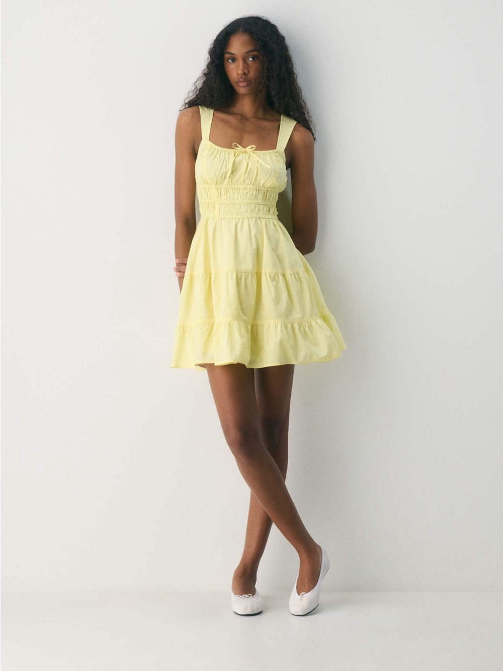 Yellow Smocked Sundress with Tiered Skirt